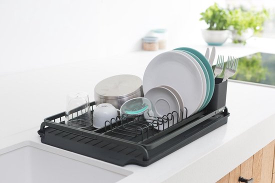 Brabantia SinkSide Afdruiprek - met Lekbak en Bestekhouder - Dark Grey