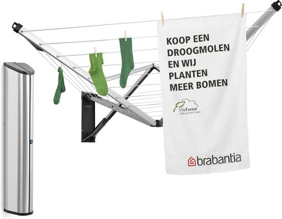 Brabantia WallFix Wanddroogrek - met Opberg-/Beschermbox - 24 m - Metallic Grey