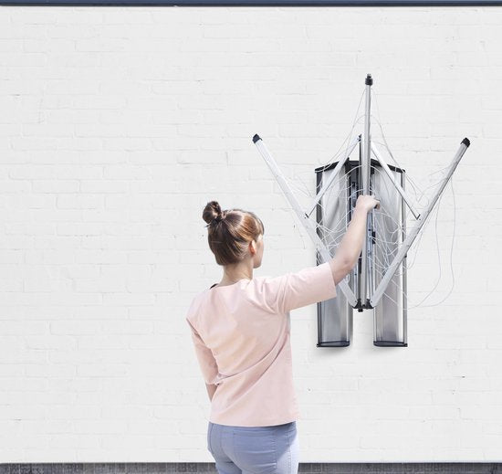 Brabantia WallFix Wanddroogrek - met Opberg-/Beschermbox - 24 m - Metallic Grey