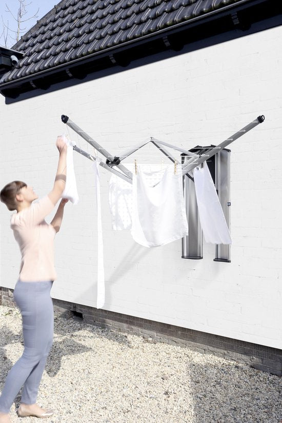 Brabantia WallFix Wanddroogrek - met Opberg-/Beschermbox - 24 m - Metallic Grey