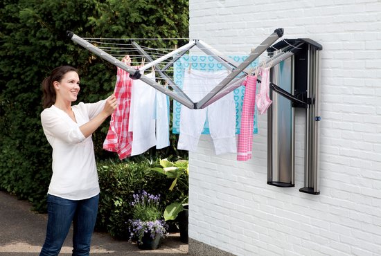 Brabantia WallFix Wanddroogrek - met Opberg-/Beschermbox - 24 m - Metallic Grey