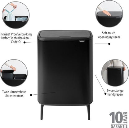 Brabantia Bo Touch Bin Hi Prullenbak - 2 x 30 liter - Afvalscheiding - Matt Black
