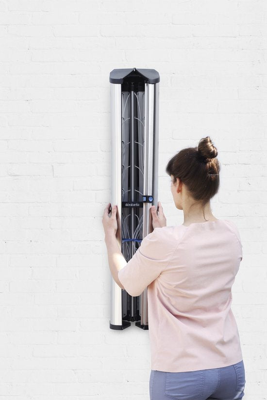 Brabantia WallFix Wanddroogrek - met Opberg-/Beschermbox - 24 m - Metallic Grey