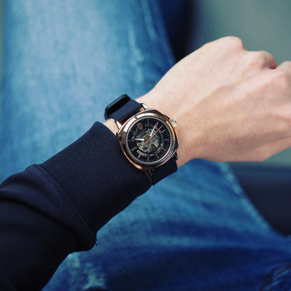 Designer Skeleton horloge 40mm rond - rosé gold case